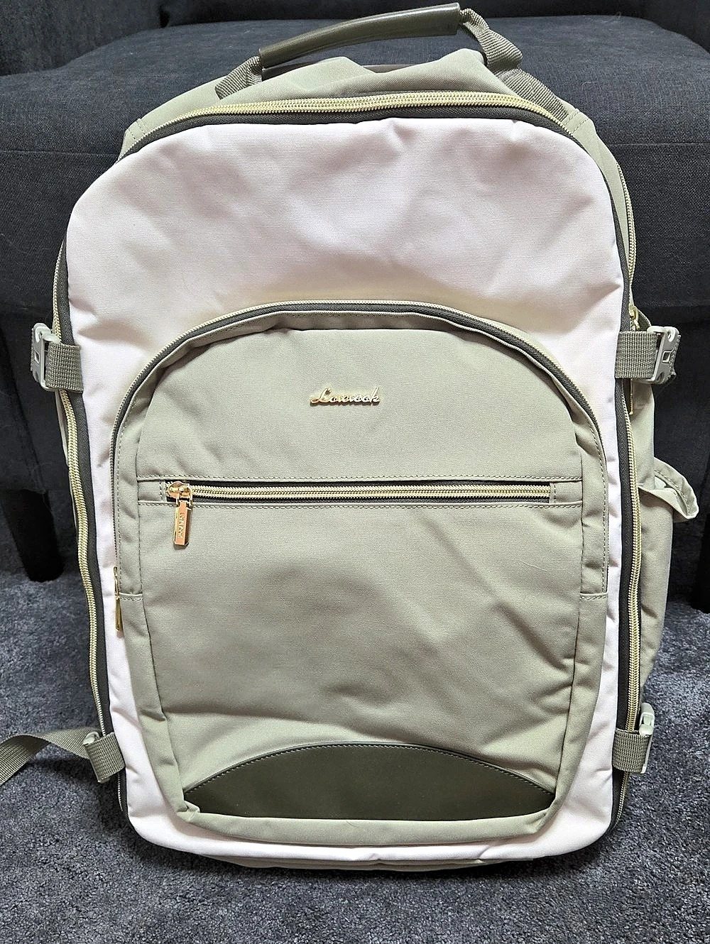 Travel Backpack in Green & Cream New